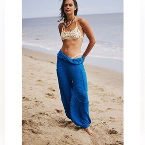 FREE PEOPLE Large Dane Terry Pants Large Lake Victoria Blue NWT $78 retail NEW